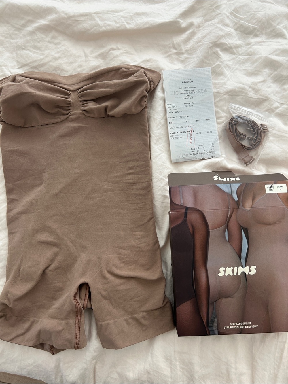 SKIMS Strapless Seamless Shortie Bodysuit in Taupe Brown